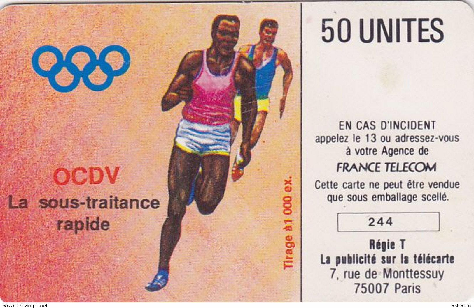 Telecarte Variété  Privée - D 103 V  - OCDV - ( Corps De Carte / Pas De N° De Lot  ) - 1000 Ex , 1989 - Privées
