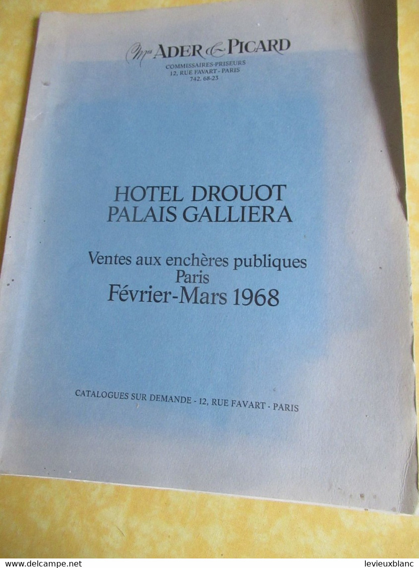 Vente Aux Enchères /Hôtel DROUOT Palais Galliera/ Vente Publique/ ADER-PICARD/1968                          CAT293 - Magazines & Catalogues