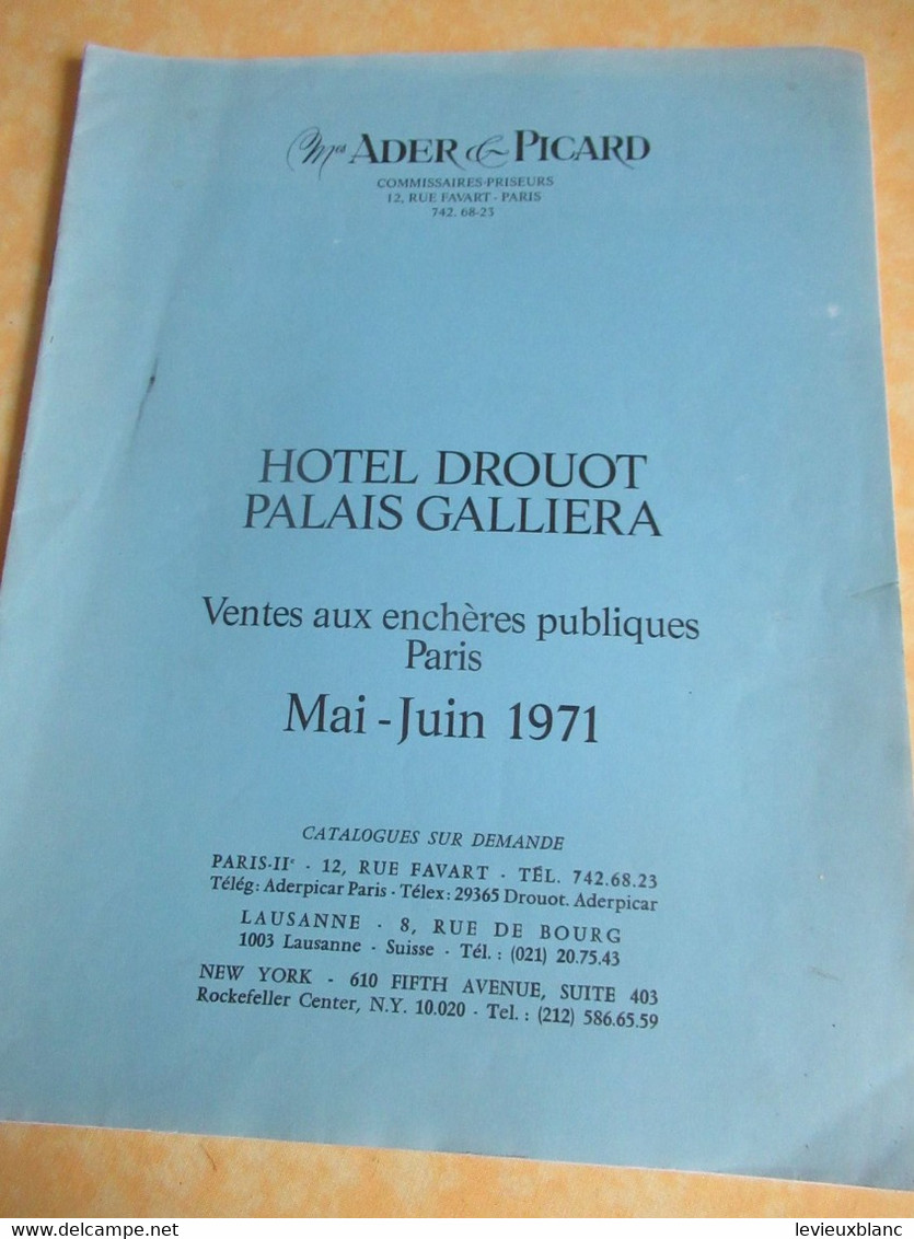 Vente Aux Enchères /Hôtel DROUOT Palais Galliera/ Vente Publique/ ADER-PICARD/Mai-Juin1971                        CAT294 - Magazines & Catalogues