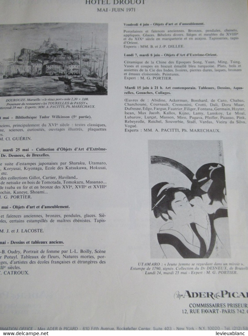 Vente Aux Enchères /Hôtel DROUOT Palais Galliera/ Vente Publique/ ADER-PICARD/Mai-Juin1971                        CAT294 - Tijdschriften & Catalogi