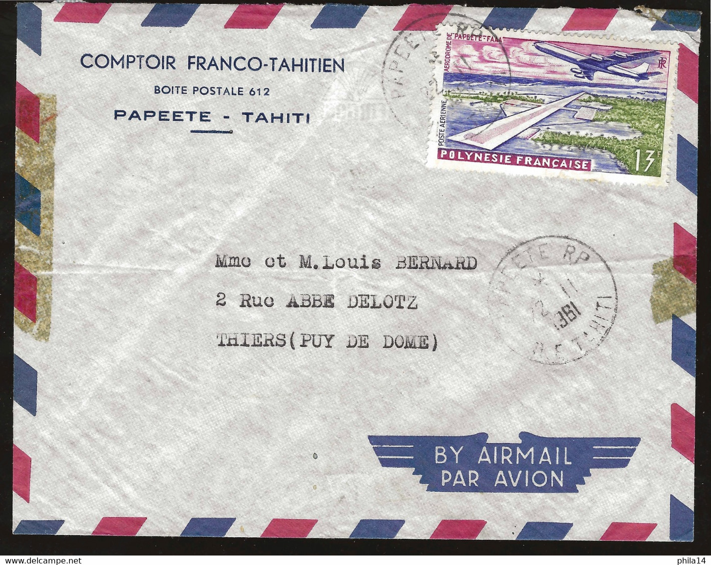 ENVELOPPE TAHITI / PAPEETE RP 1961 POUR THIERS - Tahití