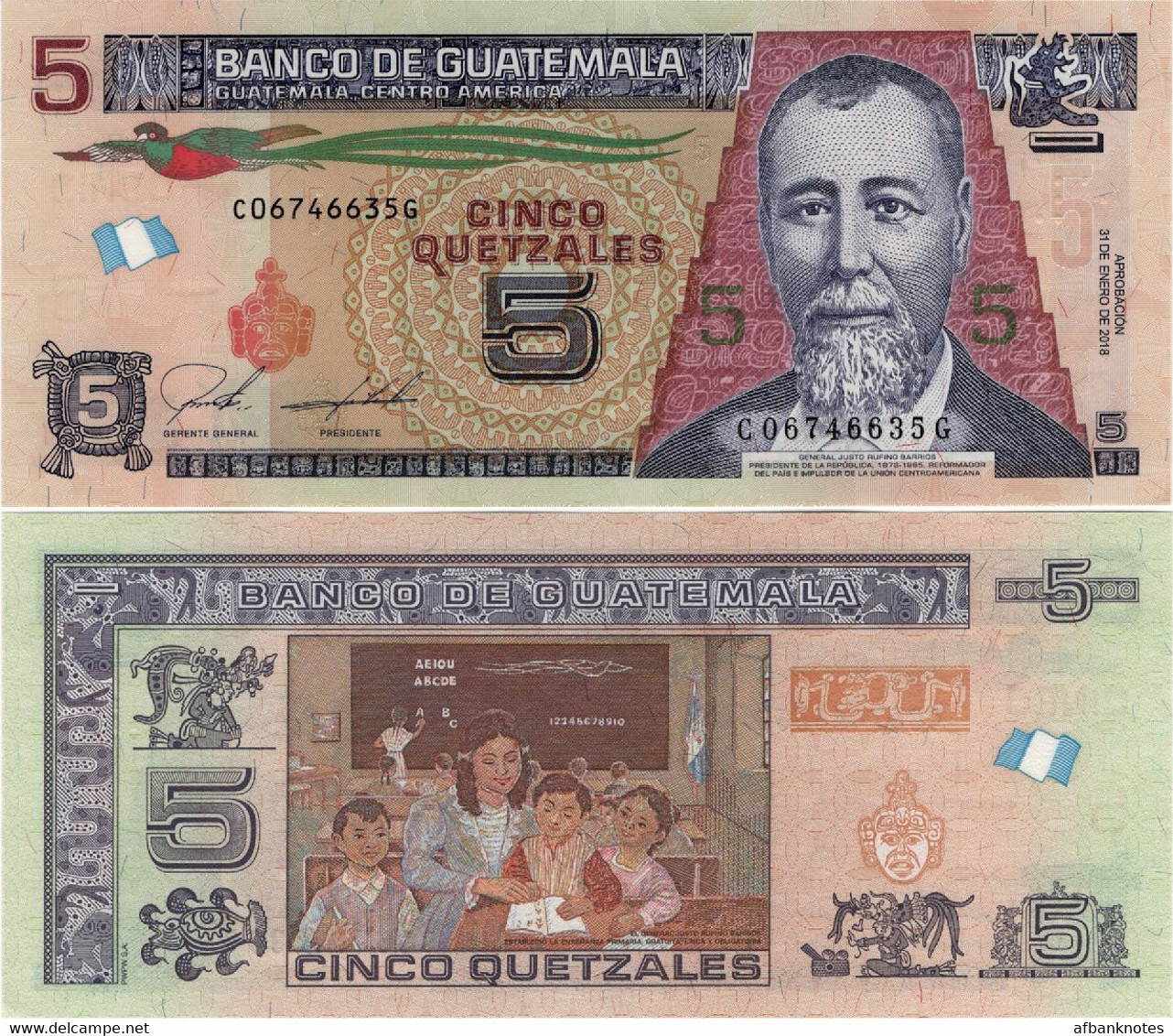 GUATEMALA       5 Quetzales       P-122A[b]       31.1.2018 (2020)       UNC    [PWPW] - Guatemala