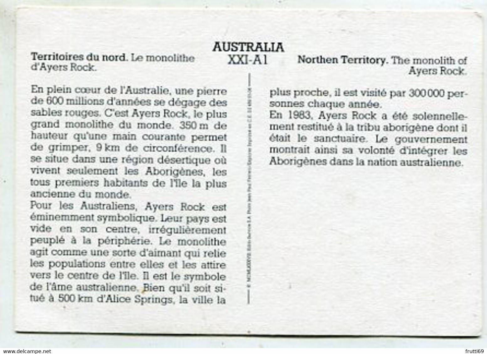 AK 114779 AUSTRALIA - Uluru  / Ayers Rock - Le Monolithe D'Ayer Rock - Uluru & The Olgas