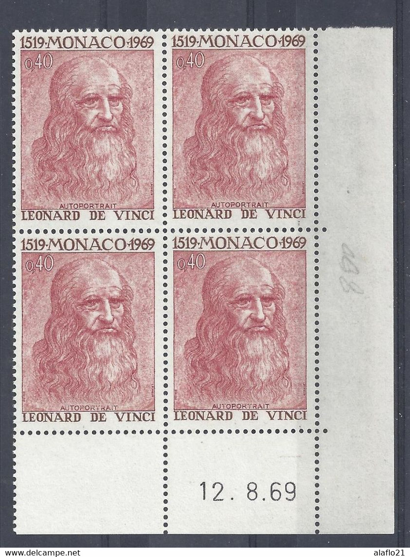 MONACO N° 800 - OEUVRE De LEONARD De VINCI - BLOC De 4 COIN DATE - NEUF SANS CHARNIERE - 12/8/69 - 1 Trait - Ungebraucht