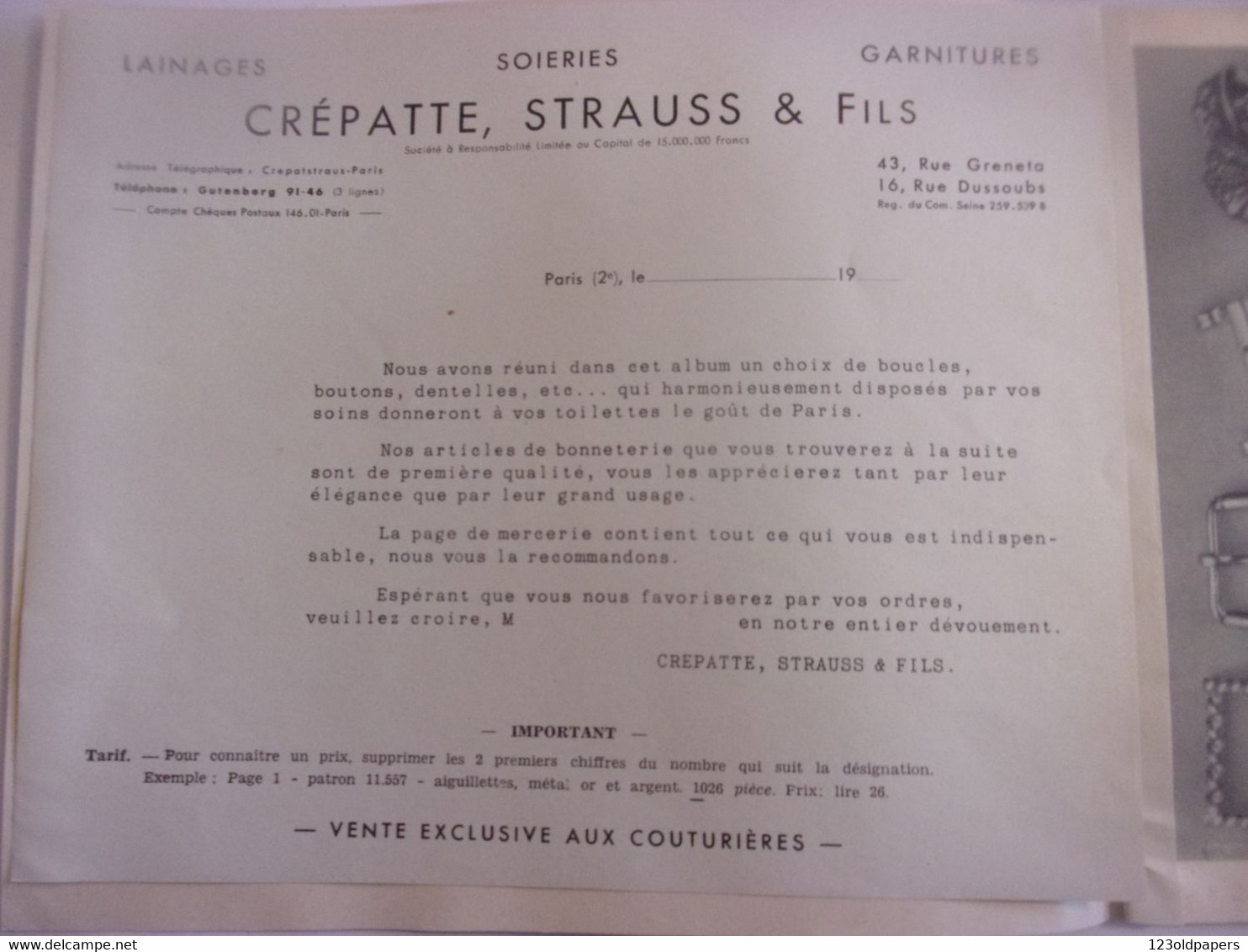 ️ CATALOGUE  BOUTONS DENTELLES CREPATTE STRAUSS Et Fils HIVER 1949 1950 GARNITURES - Kant En Stoffen