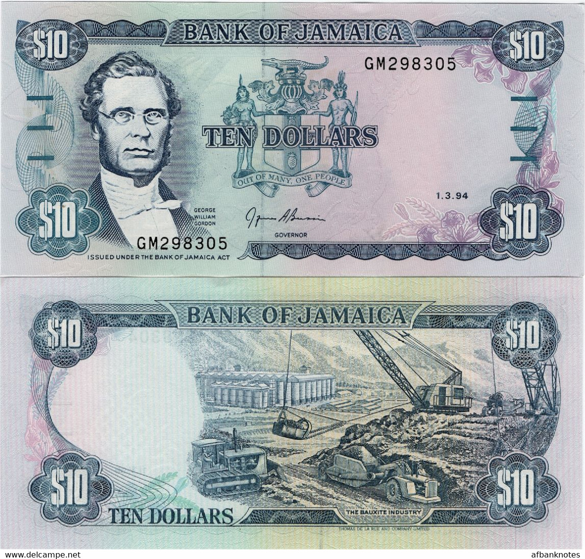 JAMAICA       10 Dollars       P-71e       1.3.1994       UNC - Jamaica