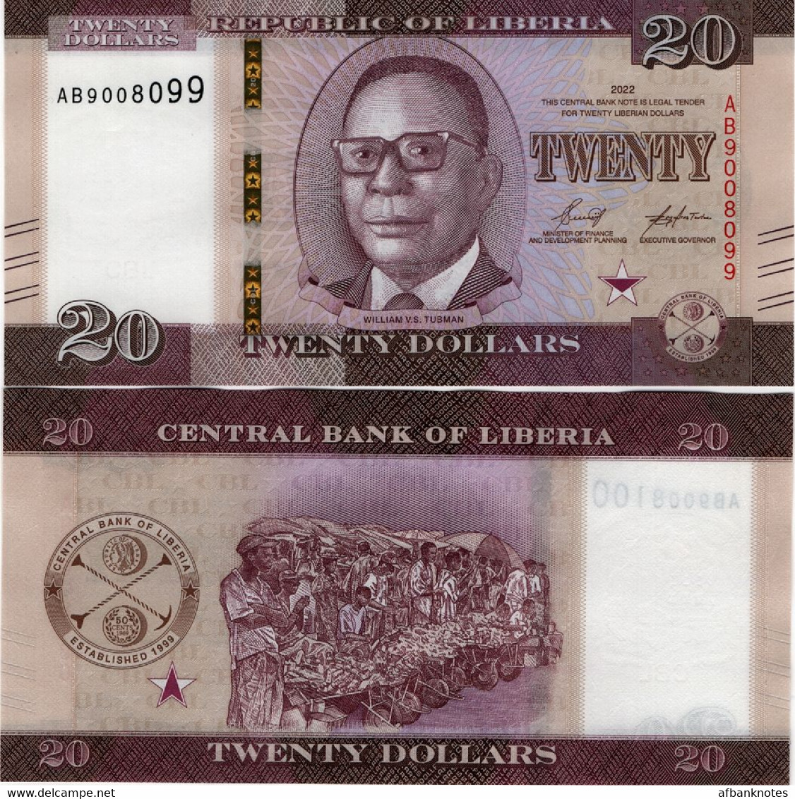 LIBERIA       20 Dollars       P-W39       2022       UNC - Liberia