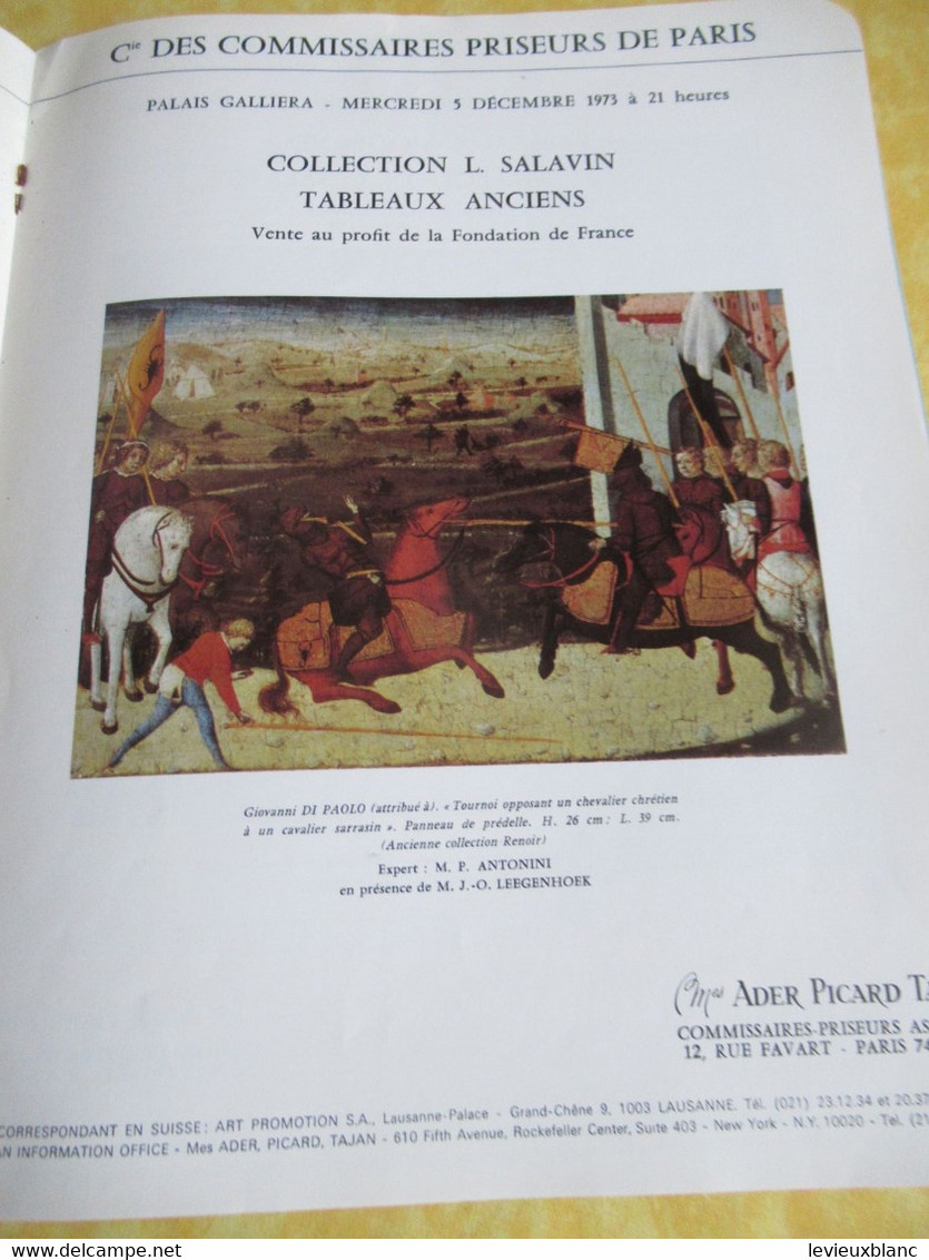 Vente aux enchères /Hôtel DROUOT Palais Galliera/ Vente publique/ ADER-PICARD-TAJAN/Novembre-Décembre 1973        CAT295