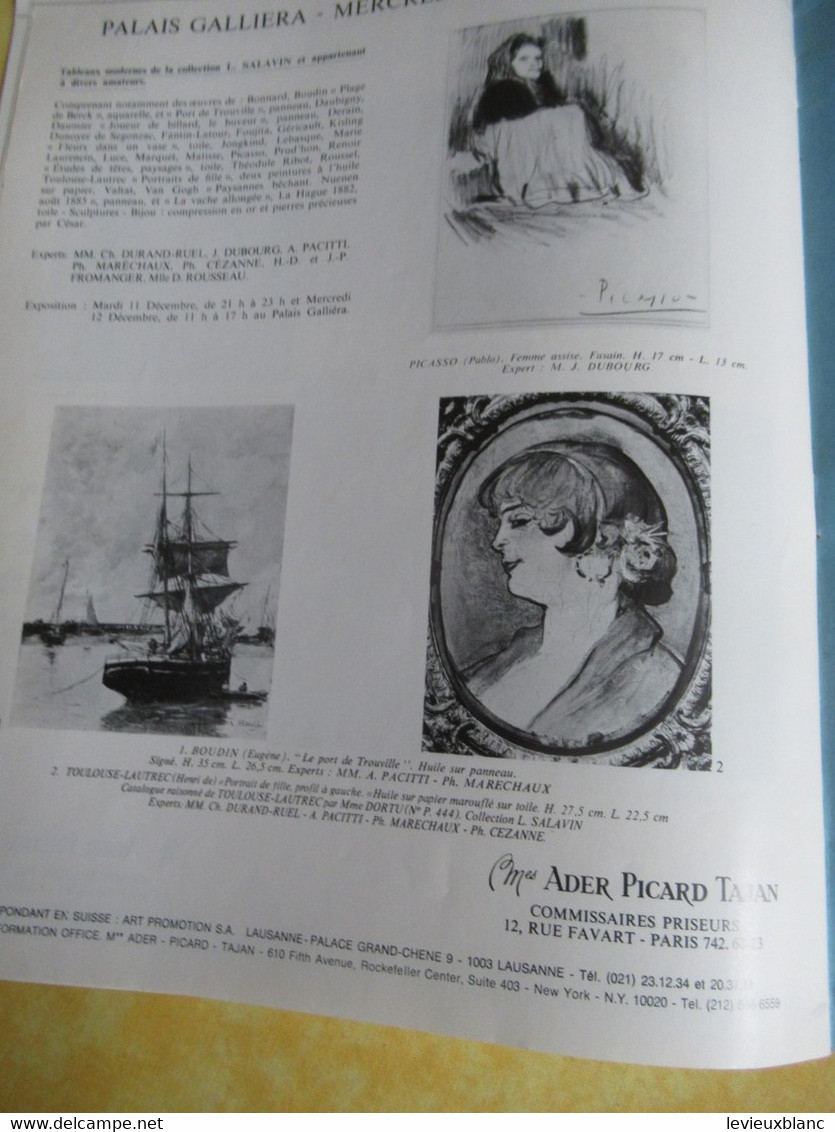Vente aux enchères /Hôtel DROUOT Palais Galliera/ Vente publique/ ADER-PICARD-TAJAN/Novembre-Décembre 1973        CAT295