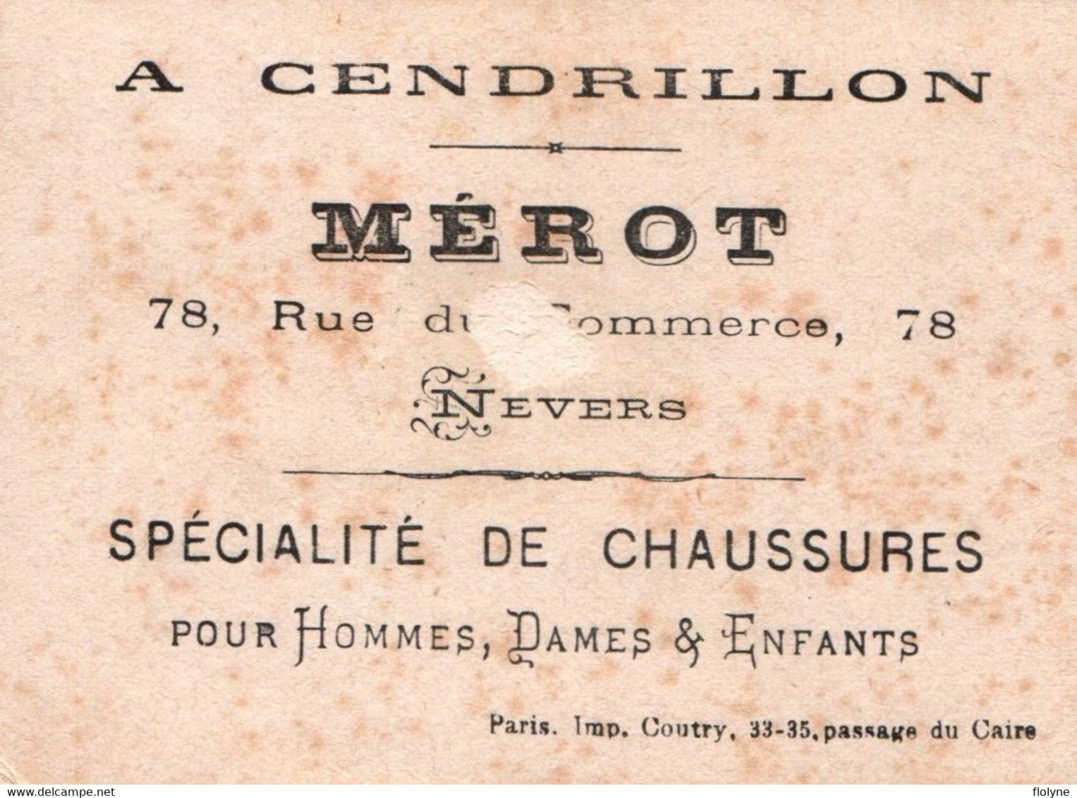 Nevers - Chromo Publicitaire Ancien Commerce Chaussures A CENDRILLON , MEROT , 78 Rue Du Commerce  - Pub - Nevers