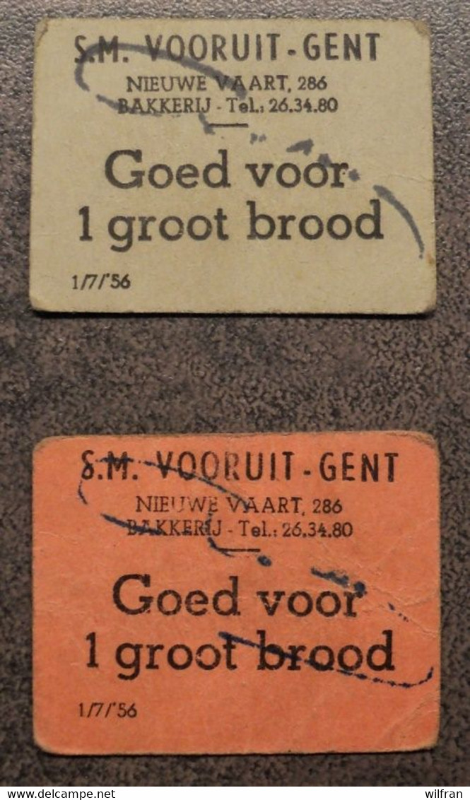 4097 S.M. Vooruit - Gent  Goed Voor 1 Groot Brood 1/7/56 (2 Stuks) - Notgeld