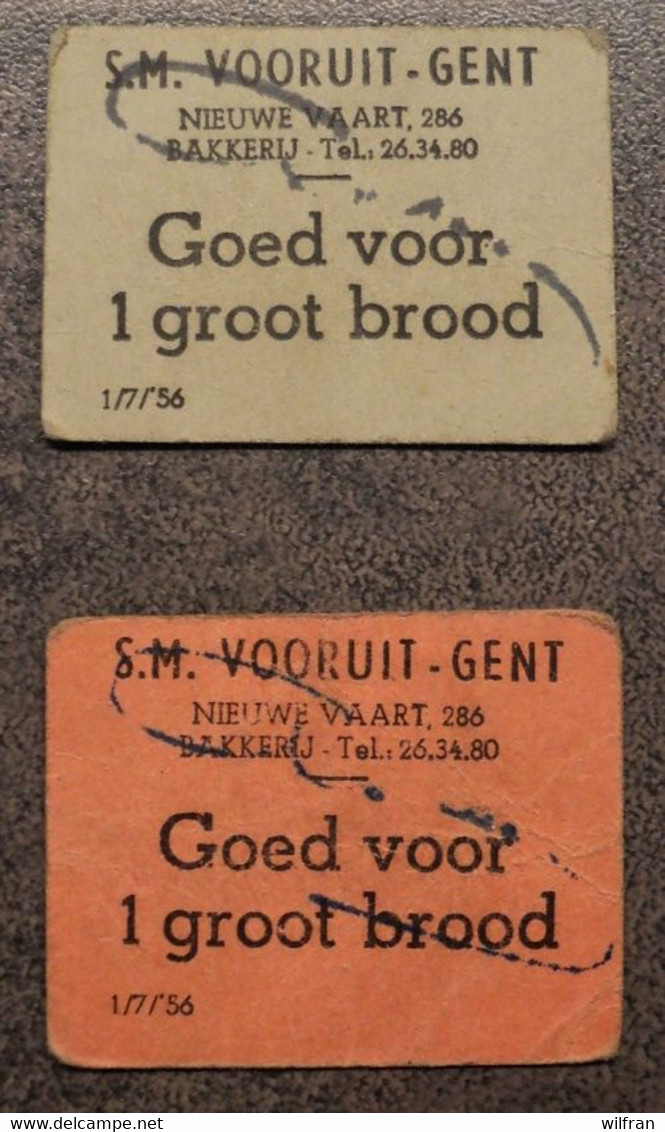 4097 S.M. Vooruit - Gent  Goed Voor 1 Groot Brood 1/7/56 (2 Stuks) - Monétaires / De Nécessité