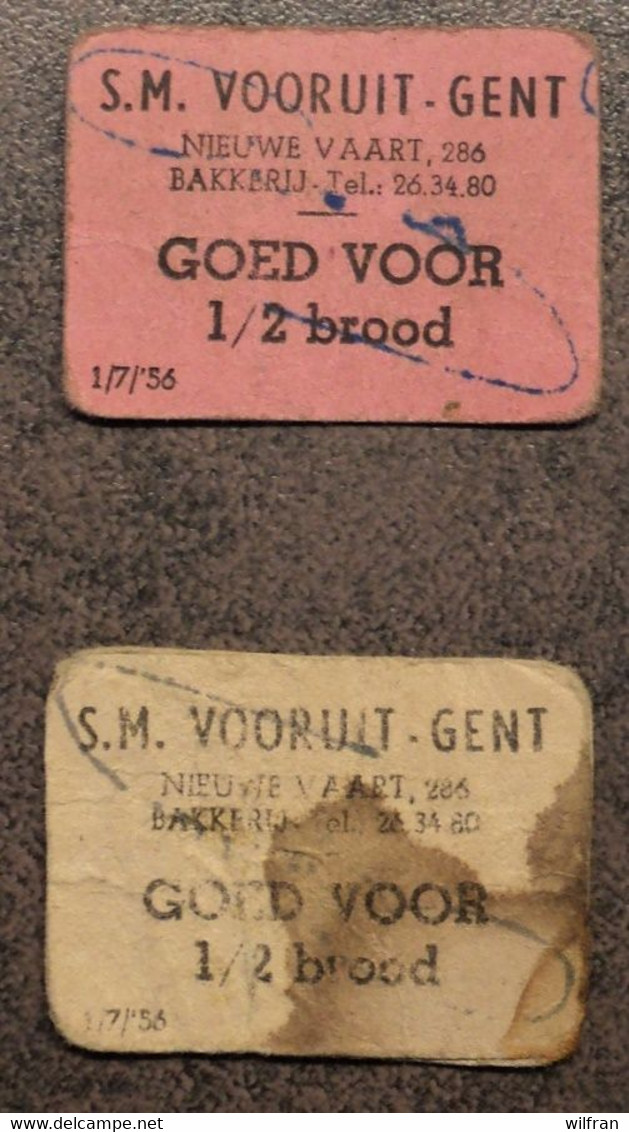 4098 S.M. Vooruit - Gent  Goed Voor 1/2 Brood 1/7/56 (2 Stuks) - Noodgeld