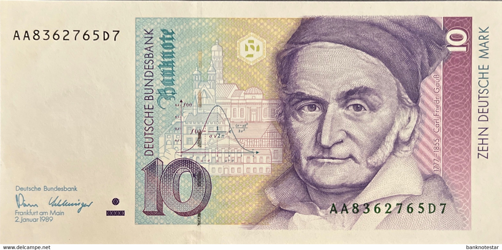 Germany 10 Mark, P-38a (02.01.1989) - AA Serial Number - About Uncirculated - 10 Deutsche Mark
