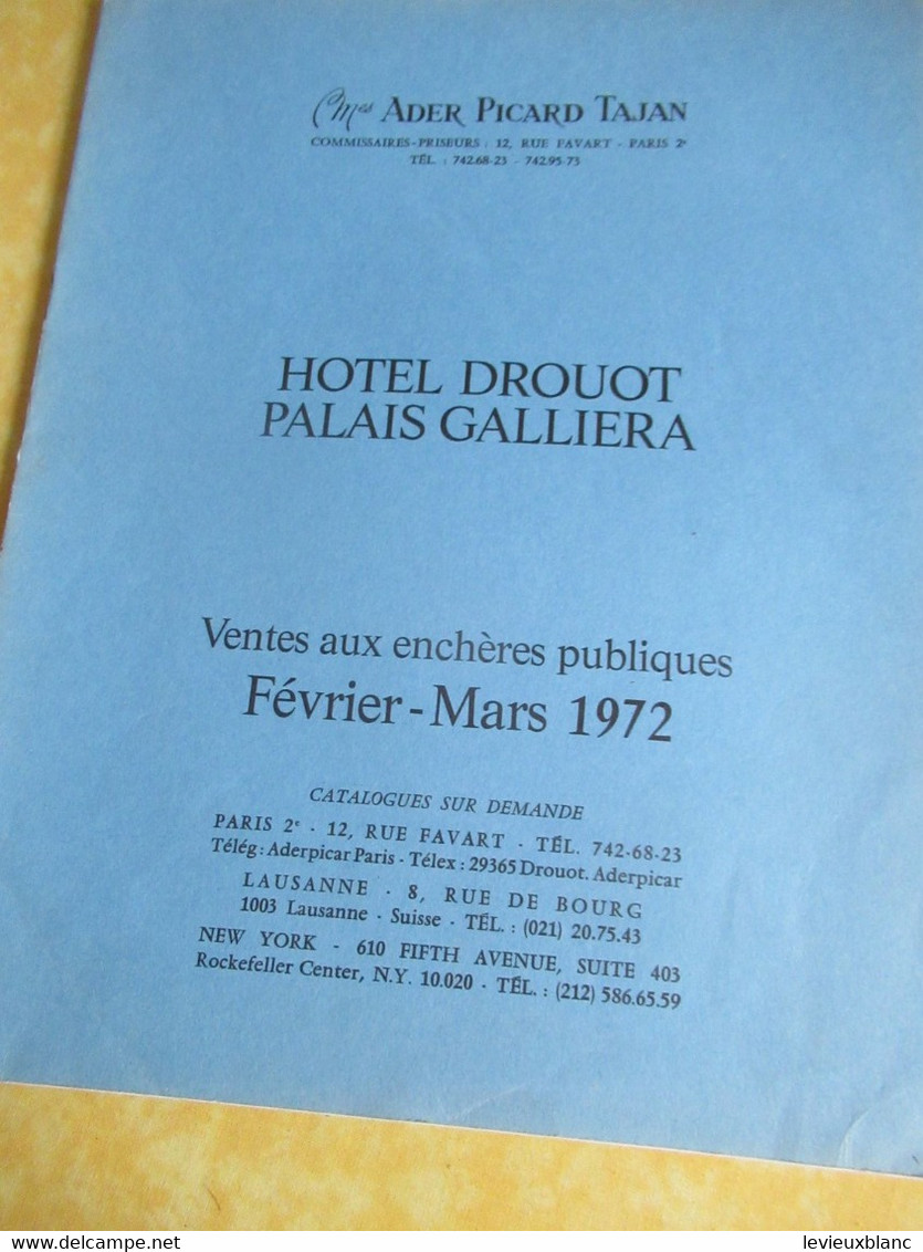 Vente Aux Enchères /Hôtel DROUOT Palais Galliera/ Vente Publique/ ADER-PICARD-TAJAN/ Février-Mars 1972   CAT298 - Tijdschriften & Catalogi