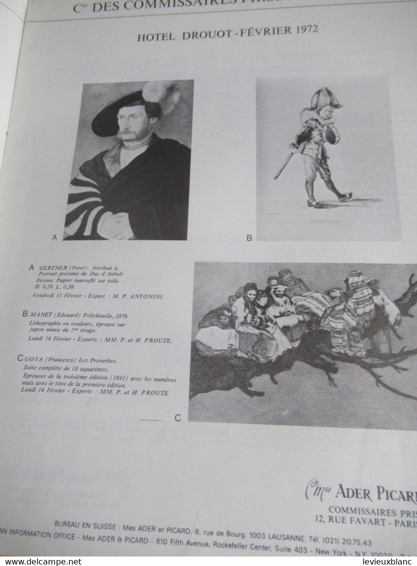 Vente Aux Enchères /Hôtel DROUOT Palais Galliera/ Vente Publique/ ADER-PICARD-TAJAN/ Février-Mars 1972   CAT298 - Riviste & Cataloghi