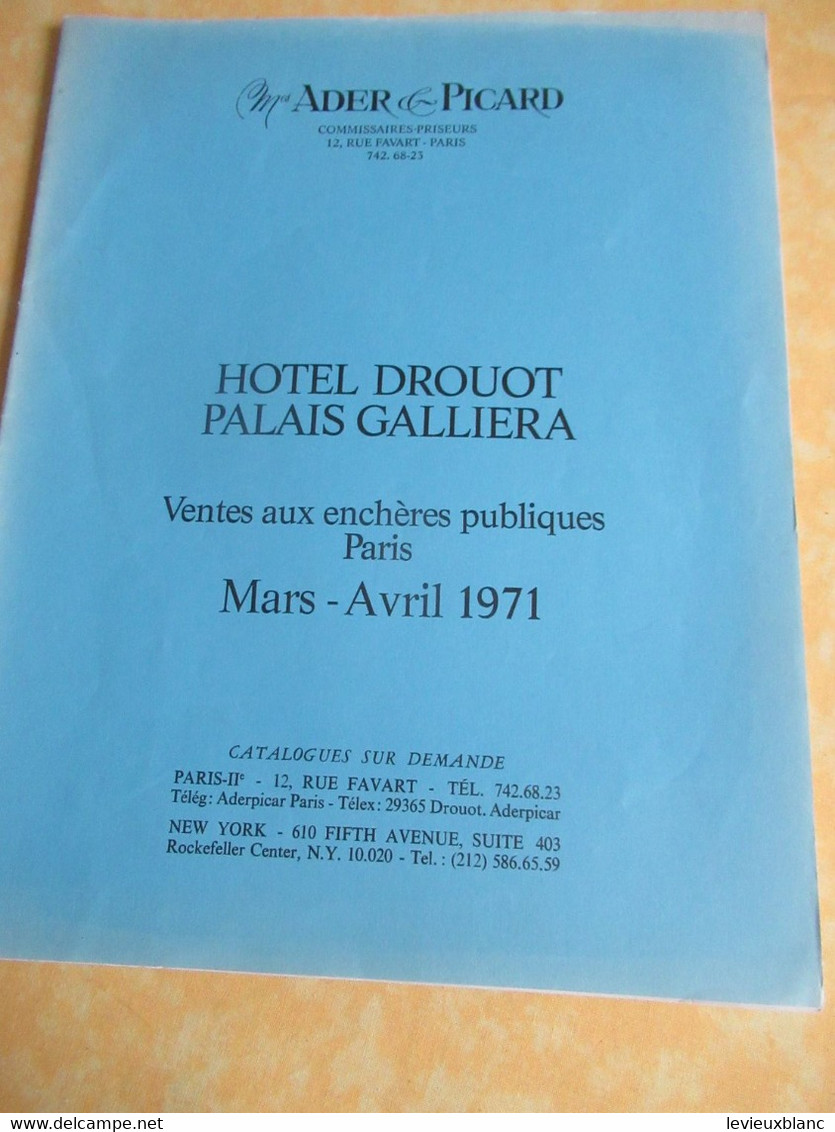 Vente Aux Enchères /Hôtel DROUOT Palais Galliera/ Vente Publique/ ADER-PICARD/ Mars - Avril 1971   CAT299 - Magazines & Catalogues