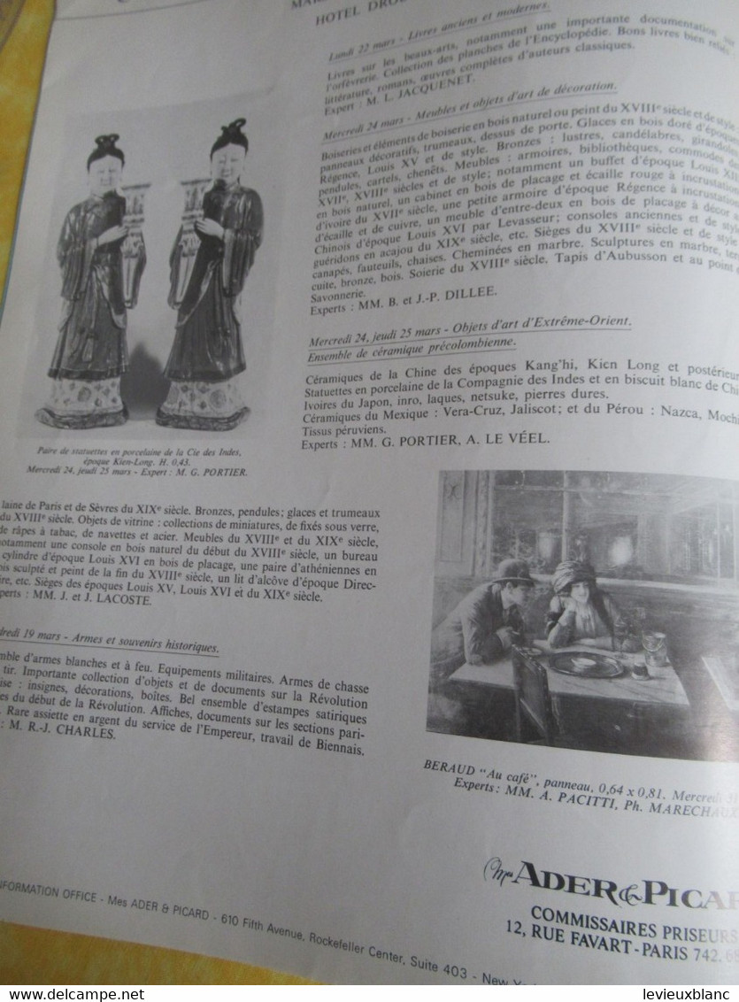 Vente Aux Enchères /Hôtel DROUOT Palais Galliera/ Vente Publique/ ADER-PICARD/ Mars - Avril 1971   CAT299 - Riviste & Cataloghi