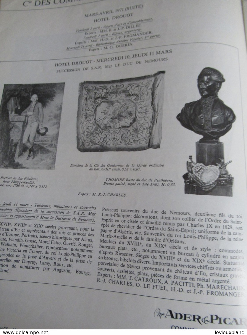 Vente Aux Enchères /Hôtel DROUOT Palais Galliera/ Vente Publique/ ADER-PICARD/ Mars - Avril 1971   CAT299 - Zeitschriften & Kataloge