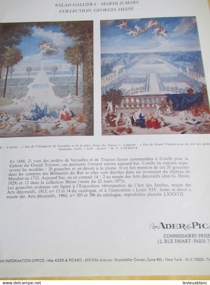 Vente aux enchères /Hôtel DROUOT Palais Galliera/ Vente publique/ ADER-PICARD/ Mars - Avril 1971   CAT299