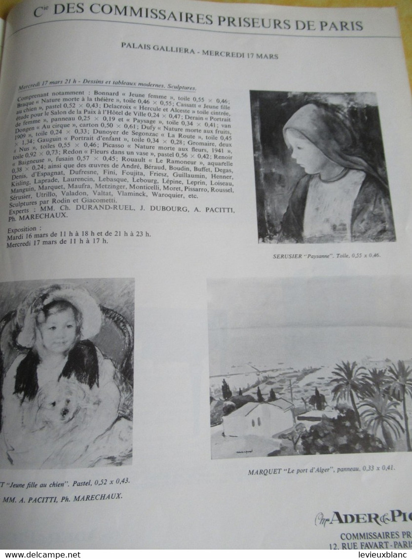 Vente aux enchères /Hôtel DROUOT Palais Galliera/ Vente publique/ ADER-PICARD/ Mars - Avril 1971   CAT299