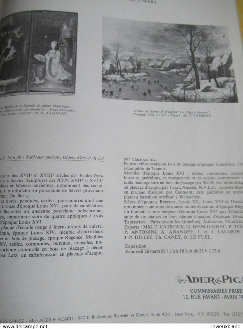 Vente aux enchères /Hôtel DROUOT Palais Galliera/ Vente publique/ ADER-PICARD/ Mars - Avril 1971   CAT299