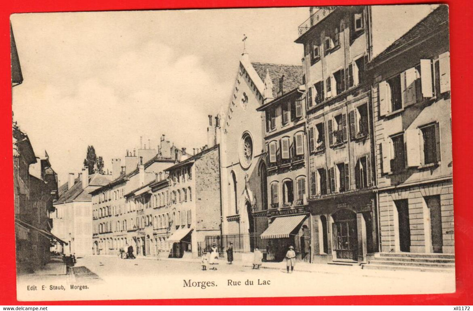 DAG-35 Morges. Rue Du Lac  Eglise. Petite Animation. Non Circulé  Editeur Staub - Morges