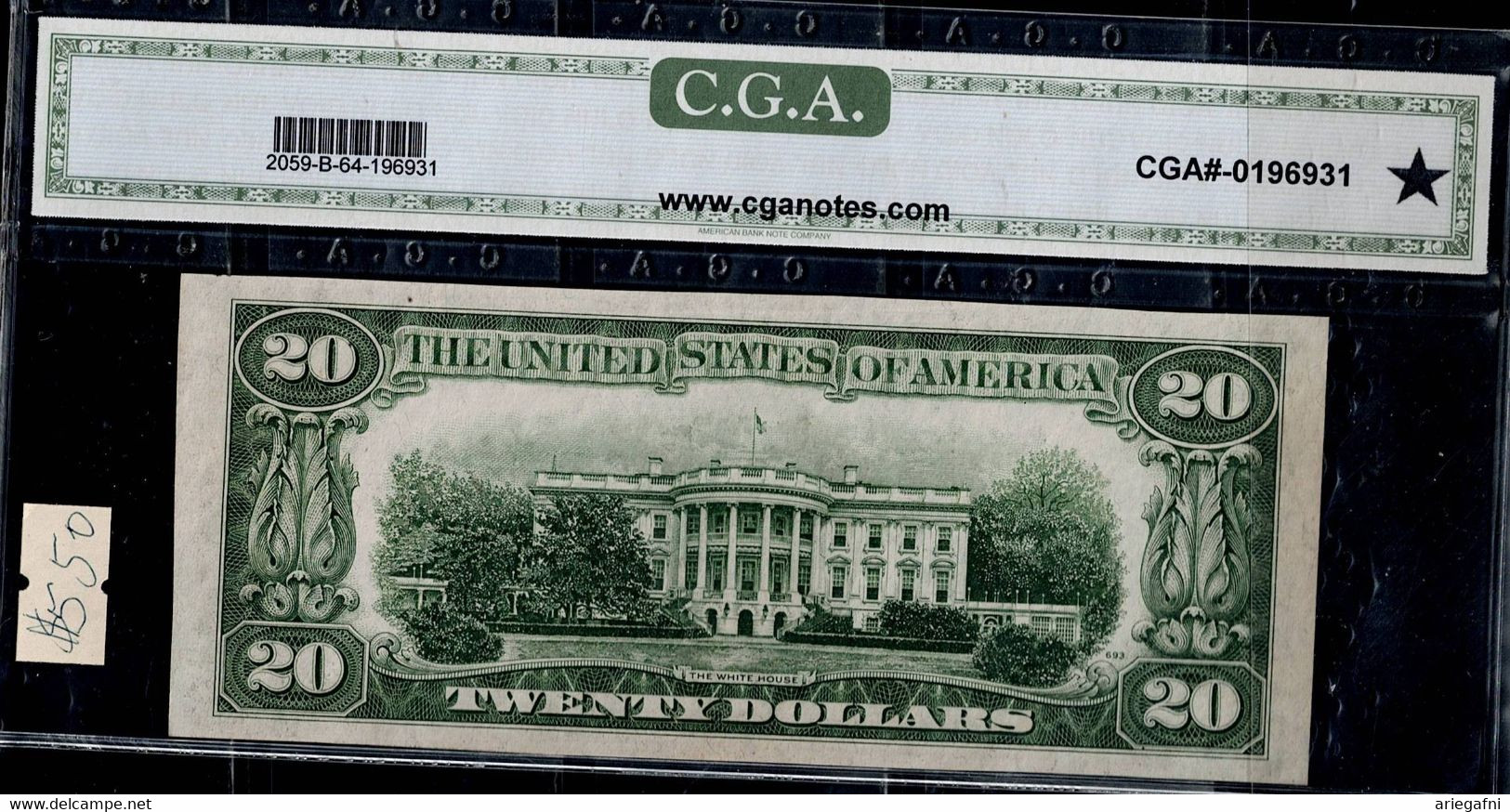 UNITED STATES 1950 BANKNOTES 20$ ERROR NUMBER SHIFT C.G.A 64 UNIC !! - Errori