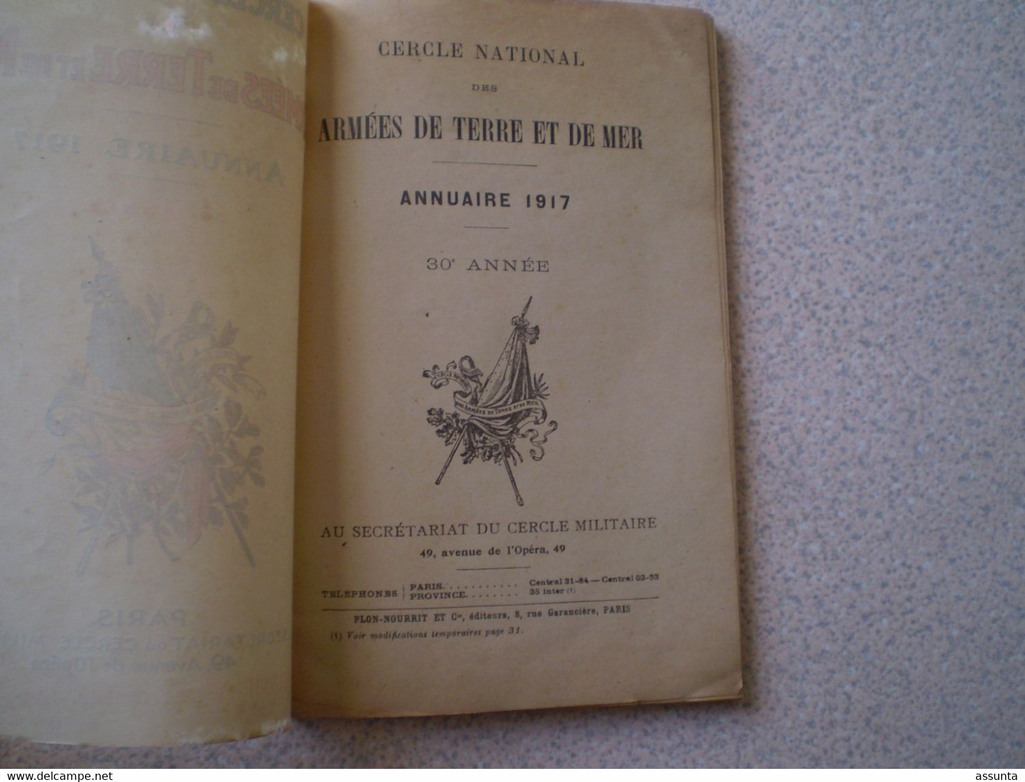 Cercle National Des Armées De Terre Et De Mer: Annuaire 1917, + De 50 Publicités: Reutlinger Burberrys Bailly Cinzano - Francia