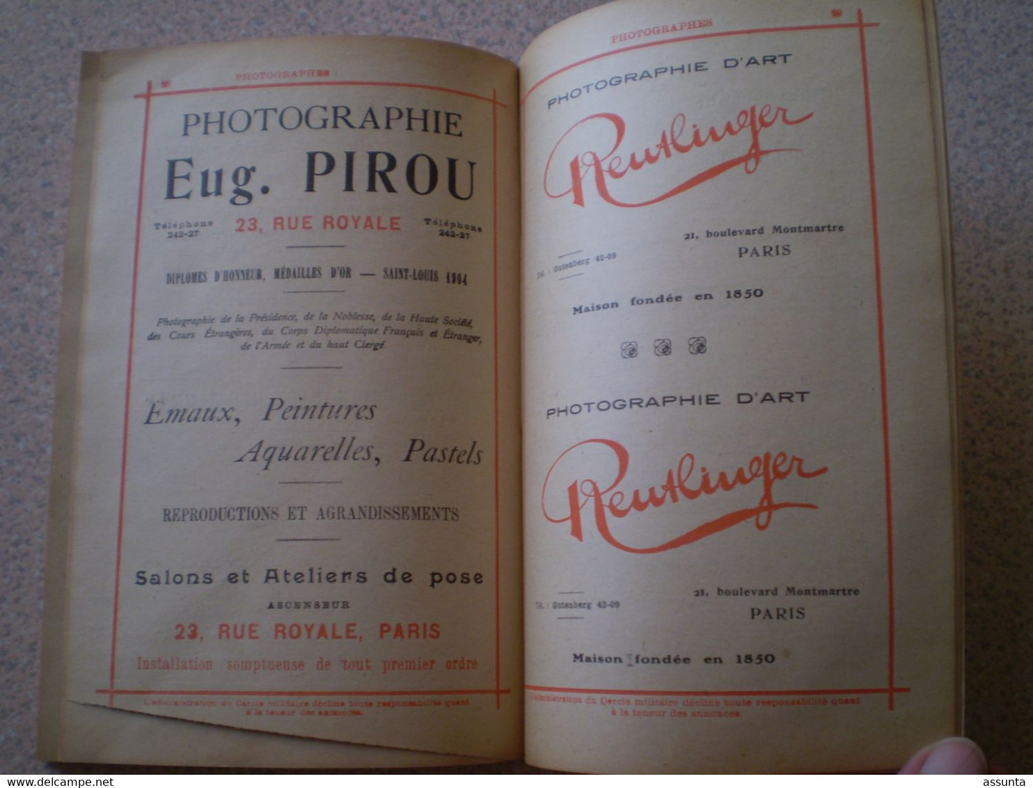 Cercle national des armées de terre et de mer: annuaire 1917, + de 50 publicités: Reutlinger Burberrys Bailly Cinzano