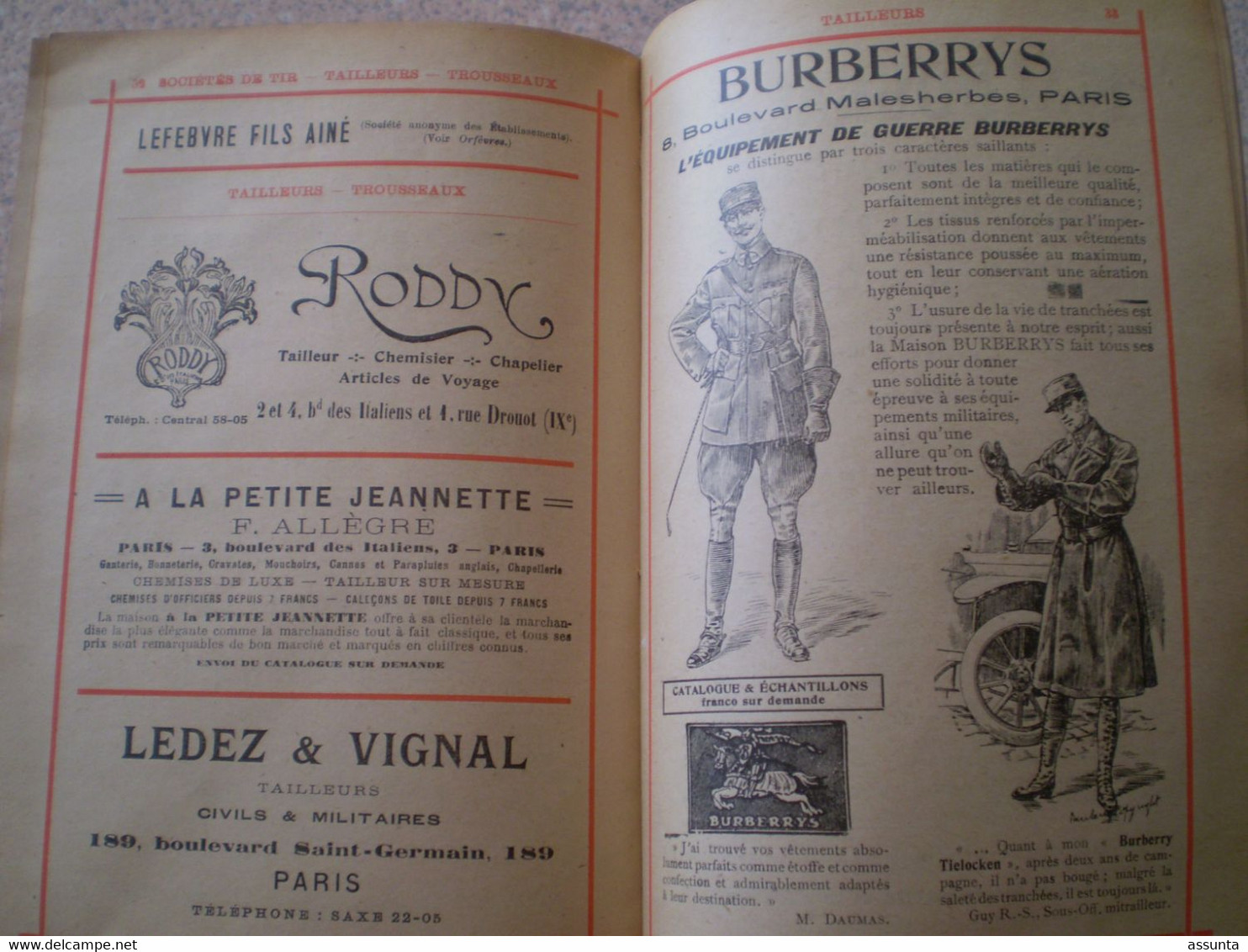 Cercle national des armées de terre et de mer: annuaire 1917, + de 50 publicités: Reutlinger Burberrys Bailly Cinzano