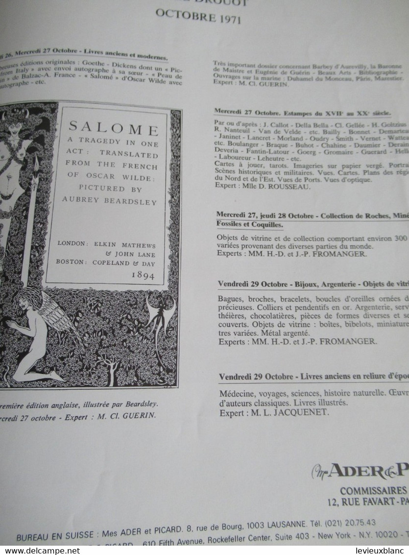 Vente aux enchères /Hôtel DROUOT Palais Galliera/ Vente publique/ ADER-PICARD/ Octobre -Novembre  1971   CAT300