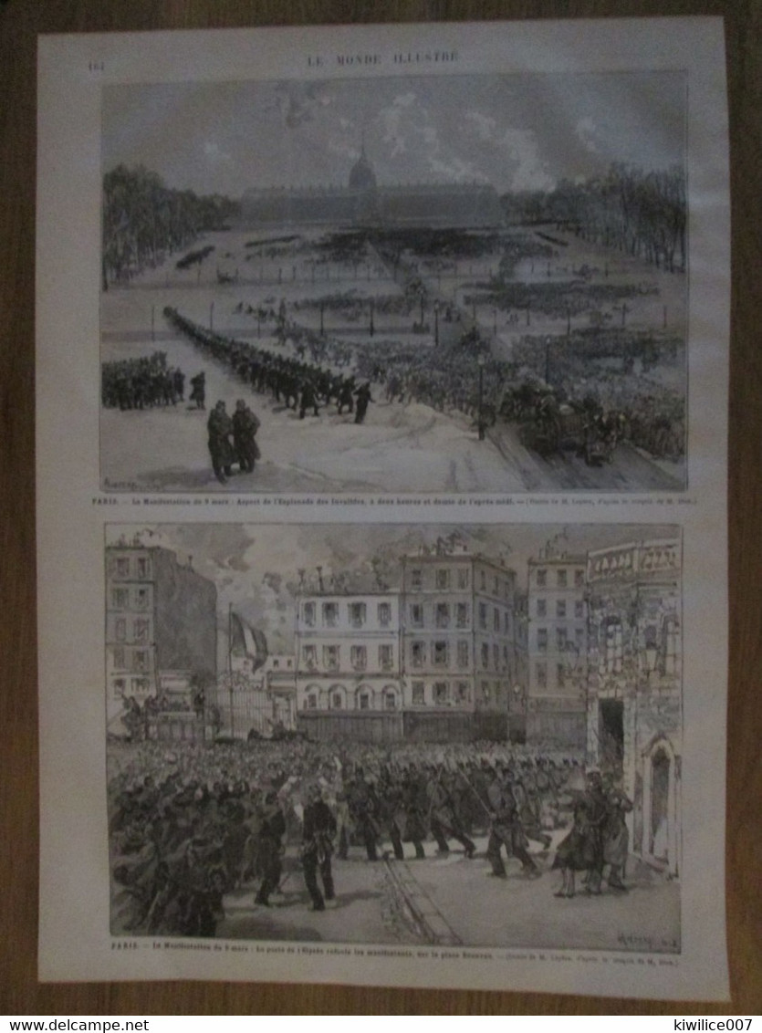 2 Gravure 1883 Paris  MANIFESTATION PARIS     P Mars Esplanade   Place Beauvau Salle Rivoli   Avenue Gabriel  9 Mars - Matériel Et Accessoires