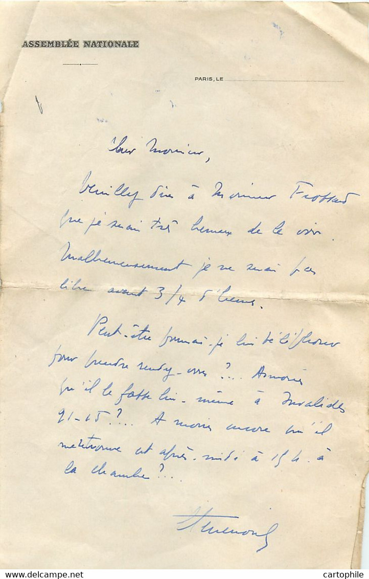 Manuscrits Assemblee Nationale Paris Politique Andre Frossard Louis Terrenoire Antoine De Courson 1950 Autographe - Manuscrits