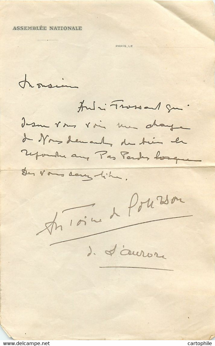 Manuscrits Assemblee Nationale Paris Politique Andre Frossard Louis Terrenoire Antoine De Courson 1950 Autographe - Manuscrits