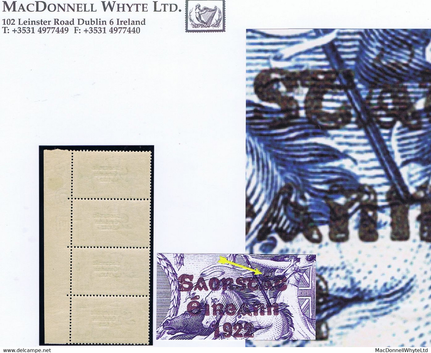 Ireland 1927 London Narrow Date Saorstat Ovpt On Seahorse 10s, Vert Strip Characteristic Of Composite Setting Mint - Ungebraucht