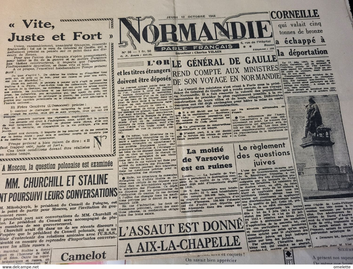 NORMANDIE 44/DE GAULLE /QUESTIONS JUIVES /STATUE CORNEILLE DEPORTATION - General Issues