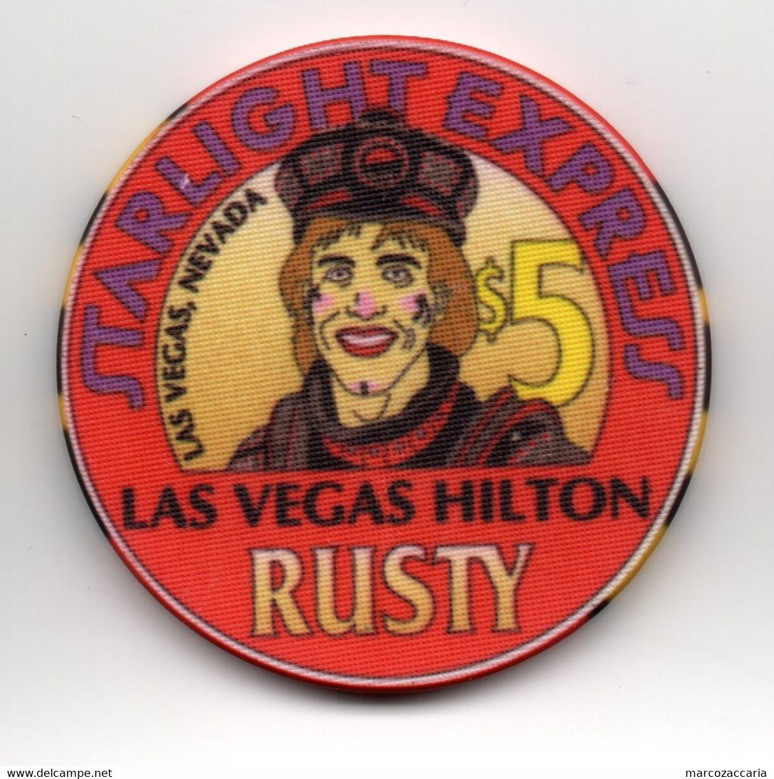 FICHE, TOKEN, GETTONE, LAS VEGAS HILTON $5 Casinò Chip Rusty Starlight Express - Casino