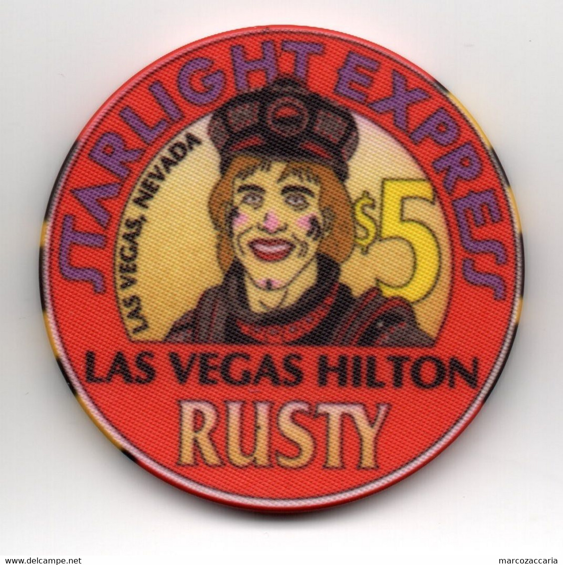 FICHE, TOKEN, GETTONE, LAS VEGAS HILTON $5 Casinò Chip Rusty Starlight Express - Casino