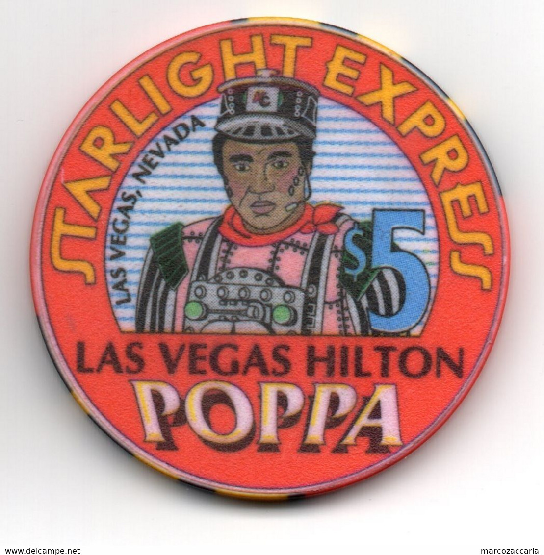 FICHE, TOKEN, GETTONE, LAS VEGAS HILTON $5 Casinò Chip Poppa Starlight Express - Casino