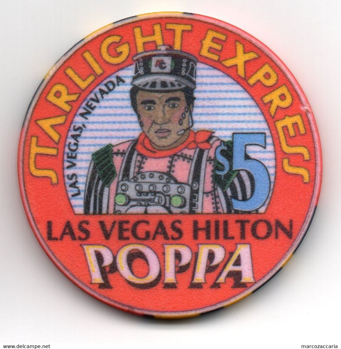 FICHE, TOKEN, GETTONE, LAS VEGAS HILTON $5 Casinò Chip Poppa Starlight Express - Casino