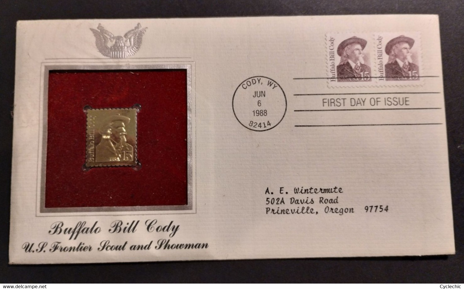 Buffalo Bill Cody FDC 22K Gold Stamp - 1981-1990