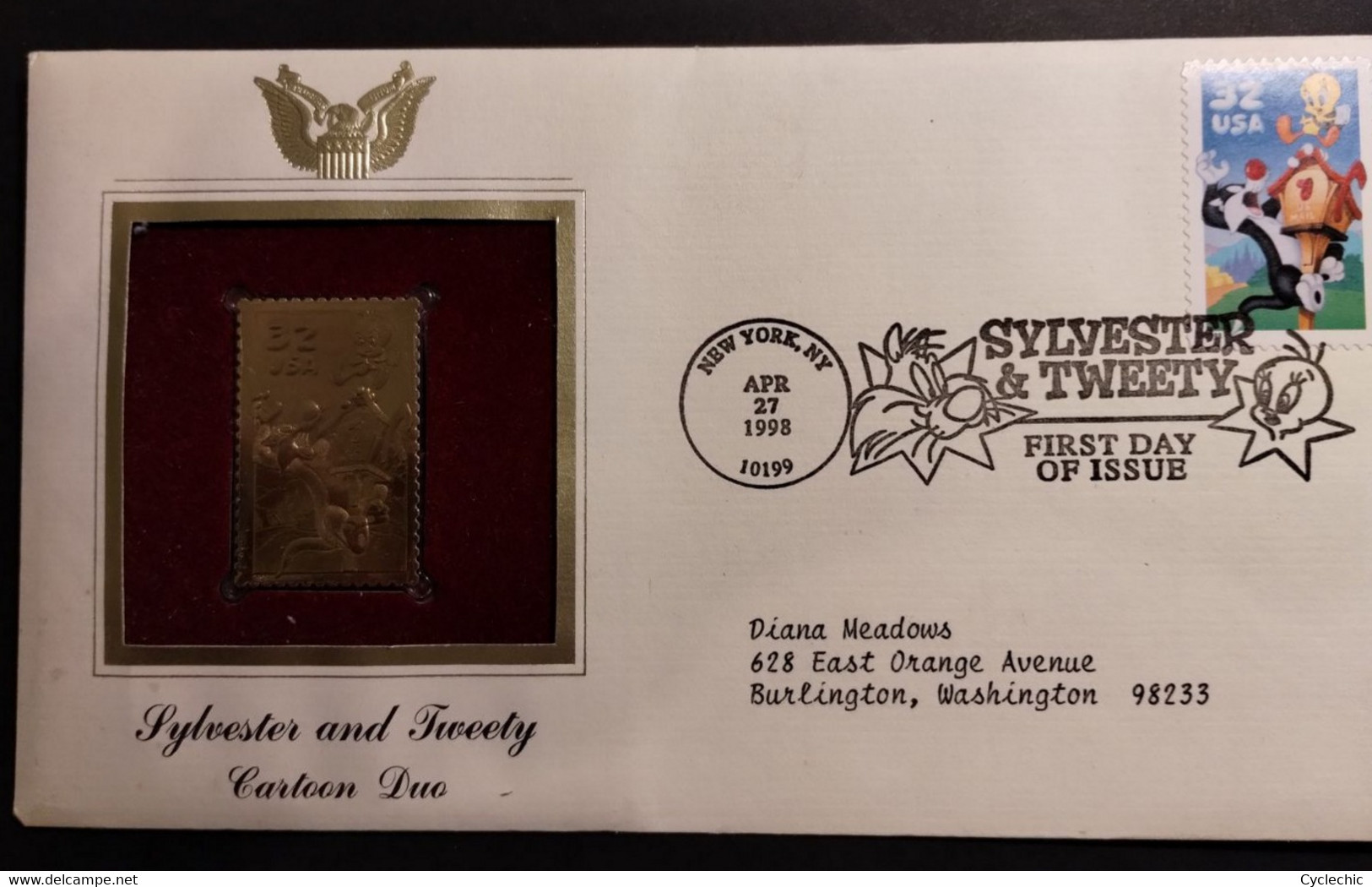 Sylvester And Tweety Cartoon Duo 22k Gold Stamp Replica FDC - 1991-2000