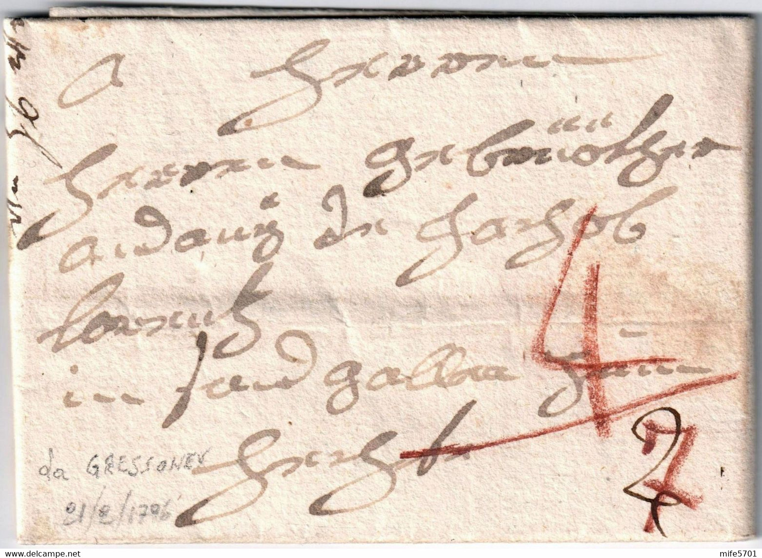 ITALY / STAMPLESS COVER  FROM GRESSONEY TO ST. GALLEN? WITH DOUBLE PORT OF TAXATION - 1. ...-1850 Prefilatelia