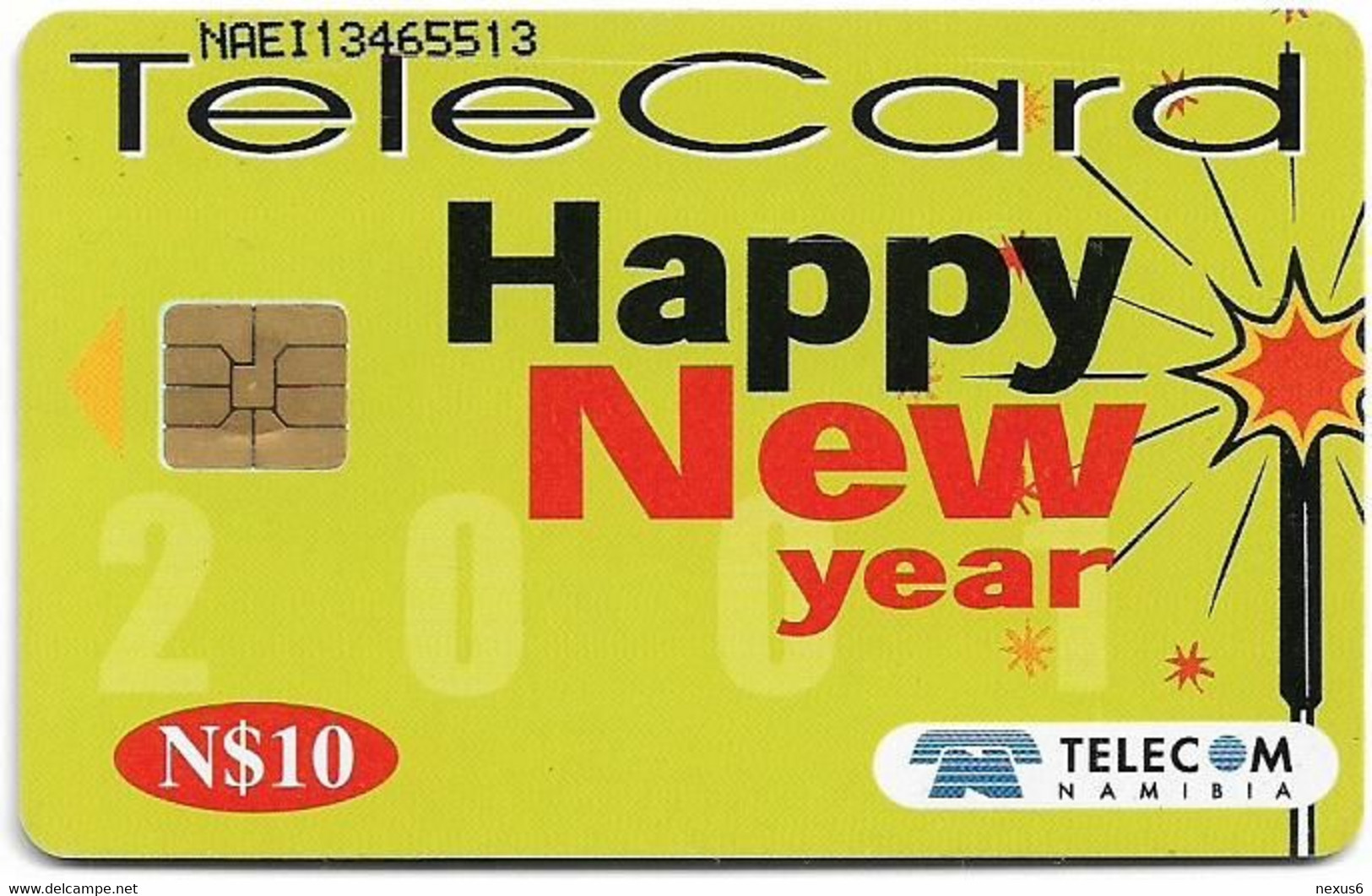 Namibia - Telecom Namibia - Happy New Year, Fireworks And Palm Trees, 10$, 2001, Used - Namibia