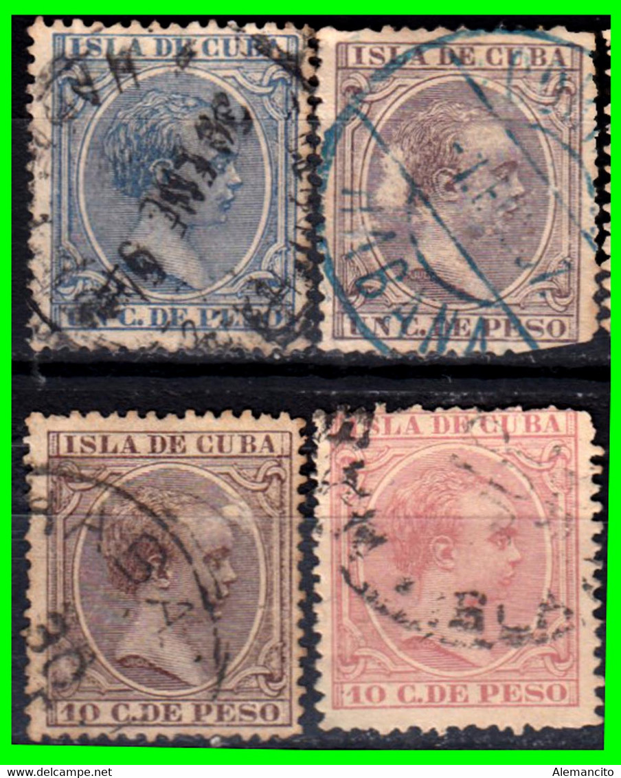 CUBA  ESPAÑOLA ( AMERICA DEL NORTE ) 4 SELLOS AÑO 1890 ALFONSO XIII “ ISLA DE CUBA “ - Préphilatélie