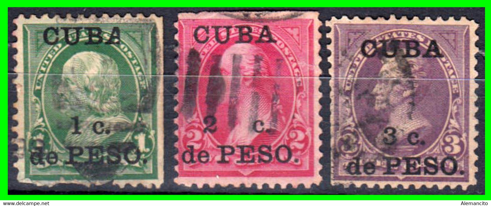 CUBA  ESTSDOUNIDENSE ( AMERICA DEL NORTE ) 3 SELLOS AÑO 1899 ESTADOS UNIDOS SOBRECARGADOS “ ISLA DE CUBA - Prephilately