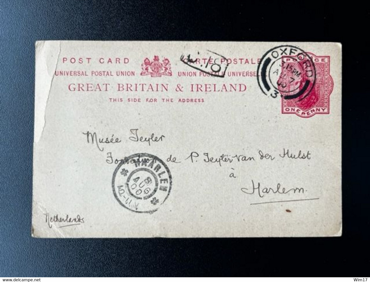 GREAT BRITAIN 1900 POSTCARD OXFORD TO HAARLEM 07-08-1900 GROOT BRITTANNIE - Covers & Documents