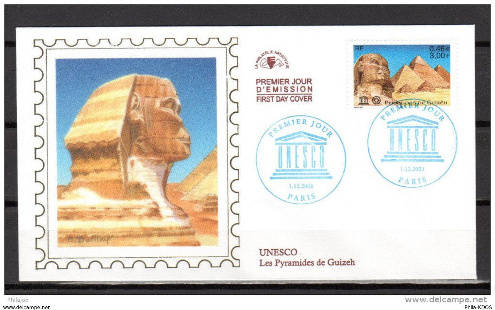 " UNESCO 2001 : LES PYRAMIDES DE GUIZEH " Sur Enveloppe 1er Jour En SOIE 2001  N° YT Serv 124. Parf état FDC à Saisir ! - Egyptology
