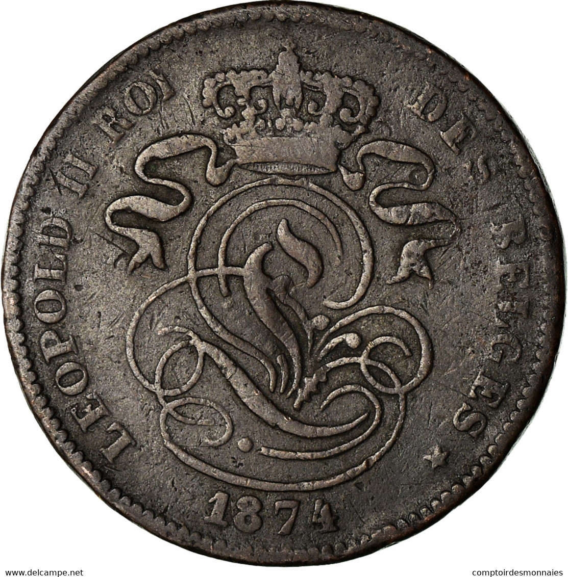 Monnaie, Belgique, Leopold II, 2 Centimes, 1874, B+, Cuivre, KM:35.1 - 2 Centimes